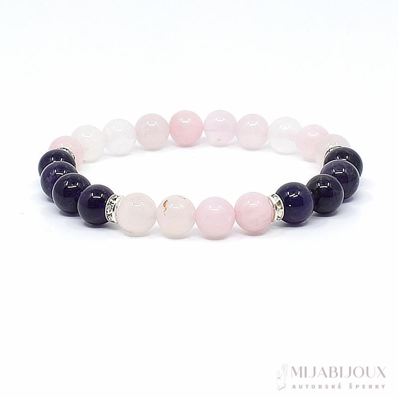 Náramek z minerálů růženín a ametyst