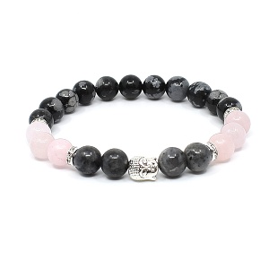 Náramek z minerálů obsidián, růženín a labradorit