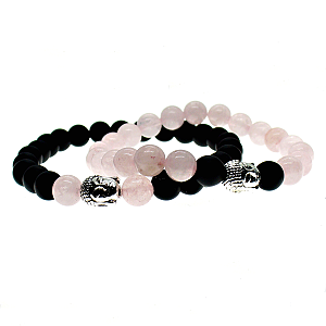 Partnerské náramky z minerálů růženín a onyx
