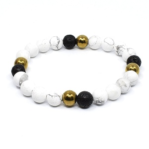 Náramek z minerálů howlit, hematit a láva