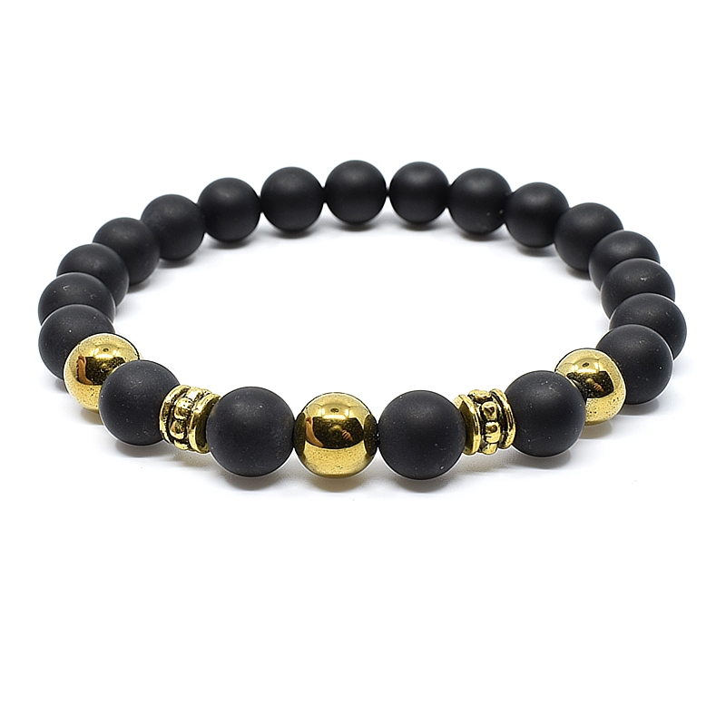 Náramek z minerálů onyx a hematit zlatý