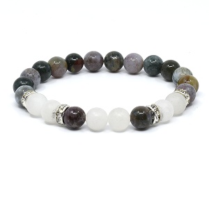 Náramek z minerálů achát a jadeit bílý