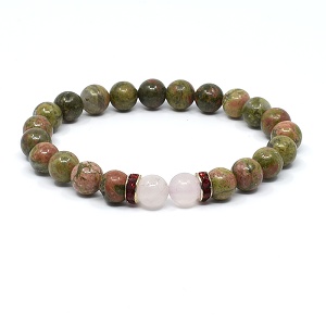 Náramek z minerálů unakit a růženín