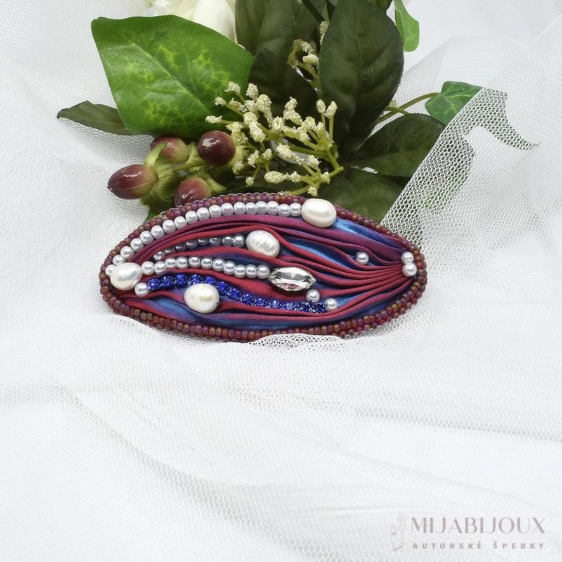 Spona do vlasů se shibori a perlami II
